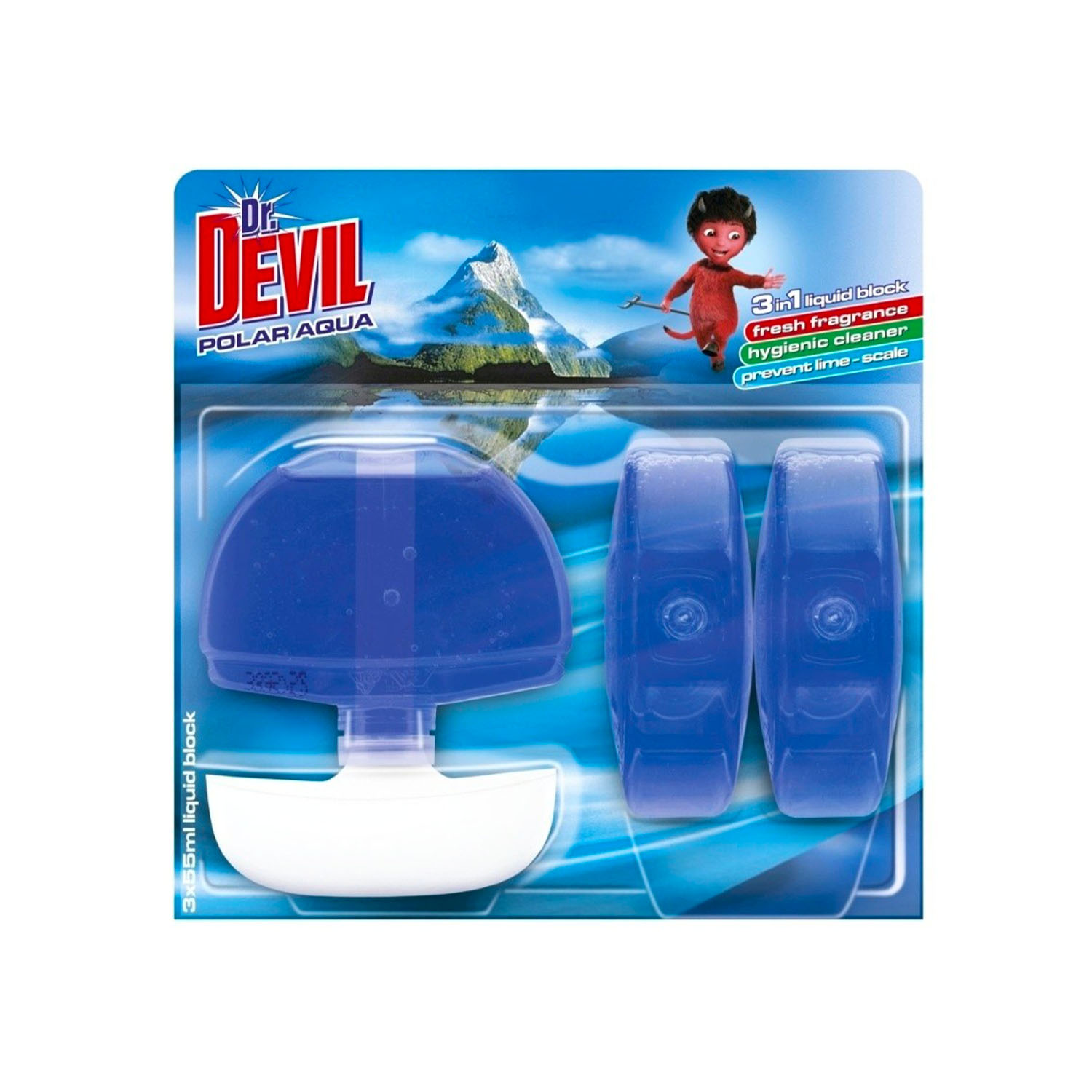 Prostředek čisticí Dr. Devil, WC blok, tekutý, 3x55 ml, polar aqua