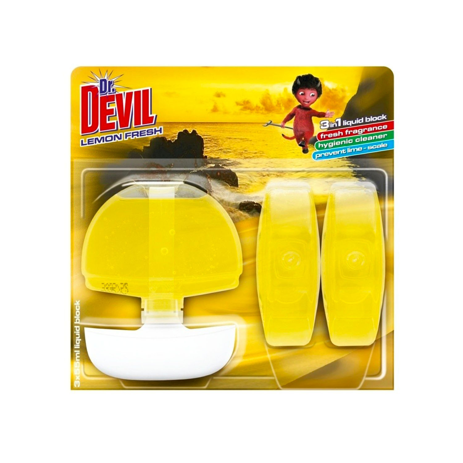 Prostředek čisticí Dr. Devil, WC blok, tekutý, 3x55 ml, lemon