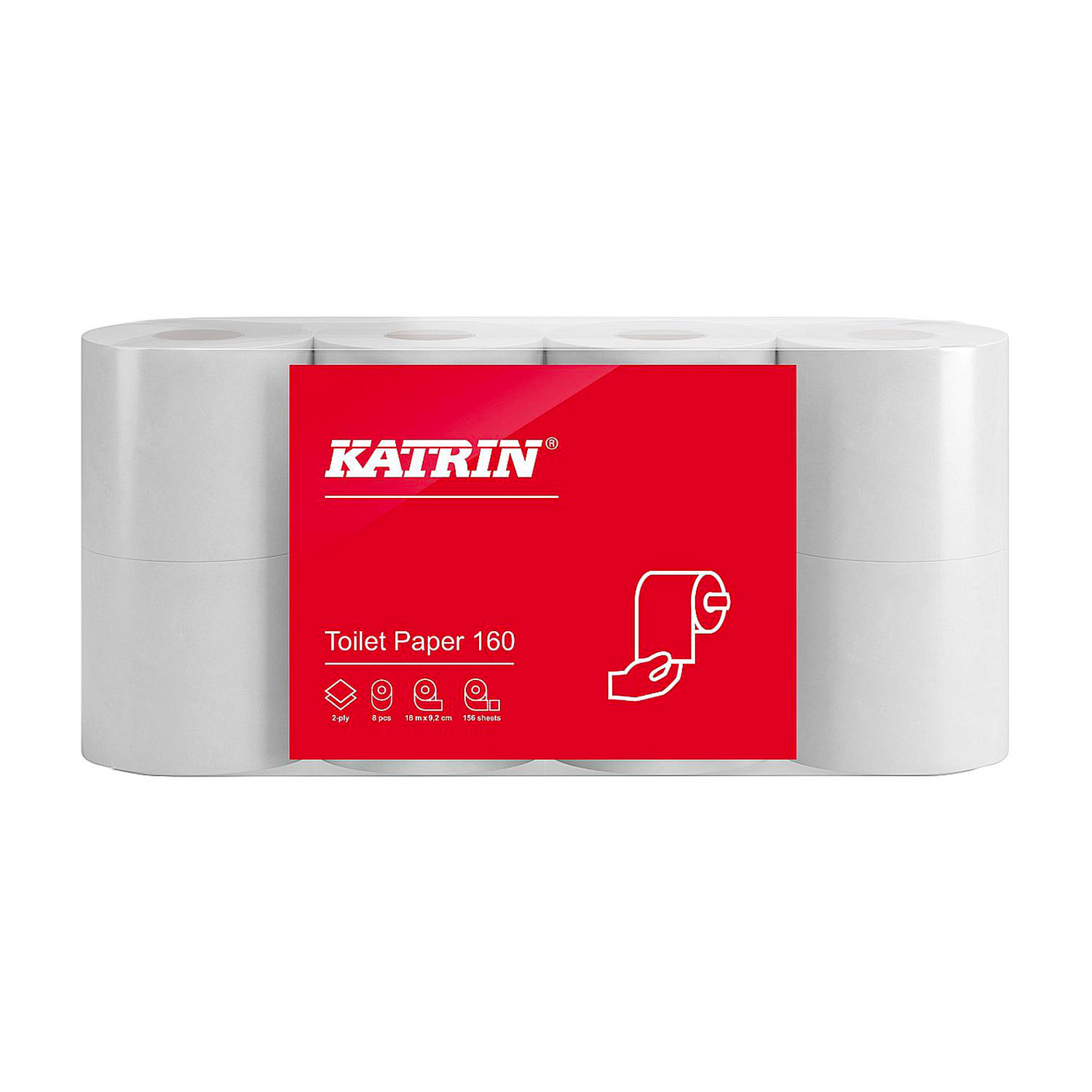 Papír toaletní Katrin Toilet 160, 2vrstvý, celulóza, ø 11,3 cm, 18 m, 156 útržků, bílý (1 role)