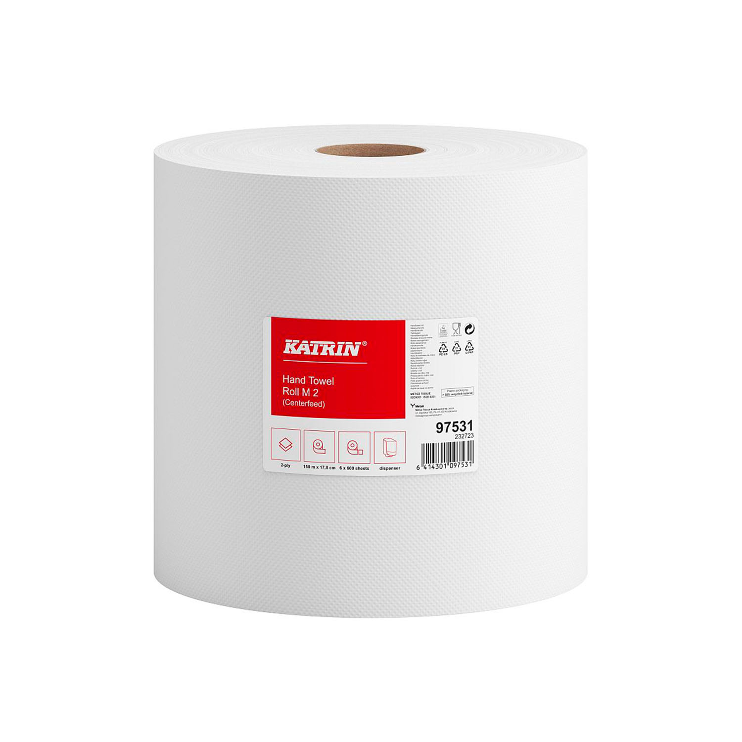 Ručník papírový na roli Katrin Centrefeed M, 2vrstvý, celulóza, středové odvíjení, ø 20 cm, 150 m, 6 ks, bílý