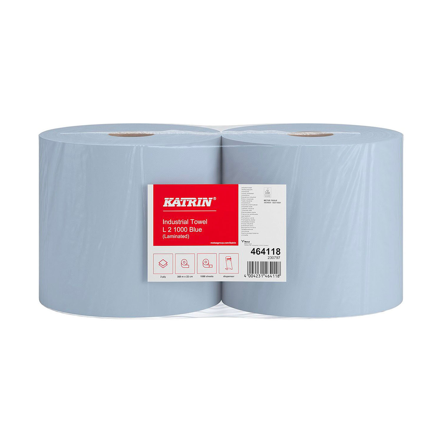 Utěrka papírová na roli Katrin, 2vrstvá, průmyslová, recykl, ø 29 cm, 360 m, modrá (1 role)