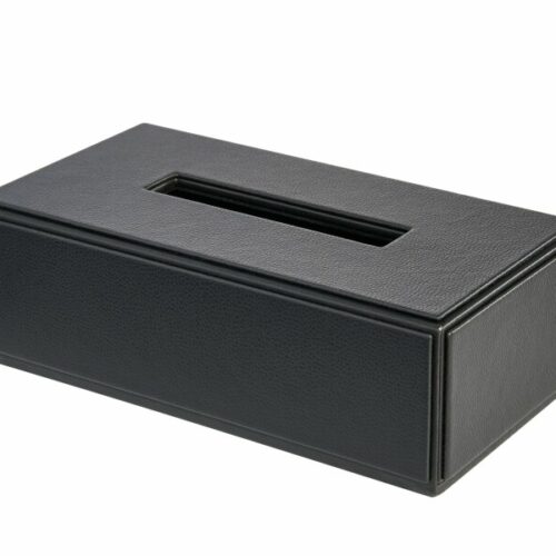 Corby Highland rectangular tissue tray, black PU leather